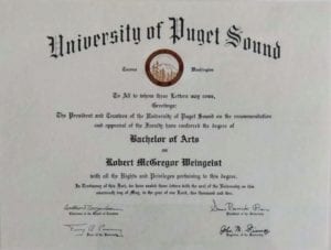 Diploma from University of Puget Sound